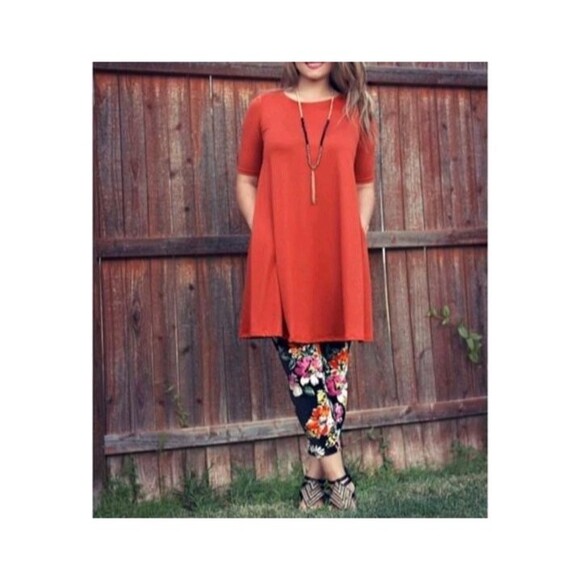 Agnes & Dora 3/4 Sleeve Swing Tunic Red Dress Size SMALL Pockets Lagenlook - Picture 14 of 14